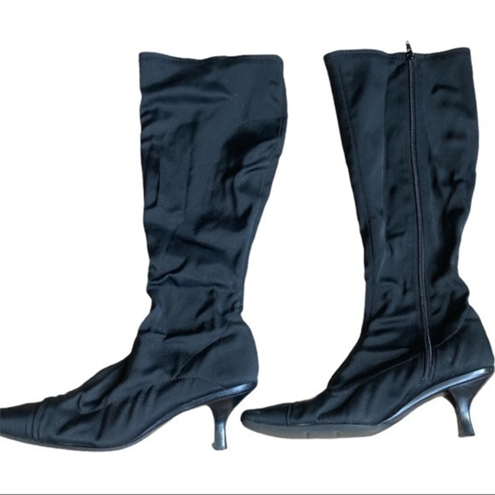 Liz Claiborne black silky boots with heel size 7M